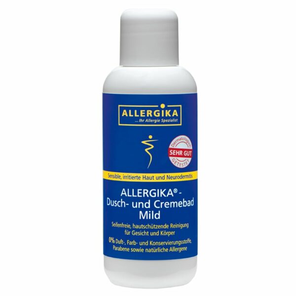 Produktabbildung des ALLERGIKA Dusch- und Cremebad Mild bei sensibler Haut und Neurodermitis in einer 500 ml Flasche