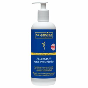 Produktabbildung der ALLERGIKA Handwaschlotion zur seifenfreien Handreinigung bei sensibler Haut und Neurodermitis im 500 ml Spender