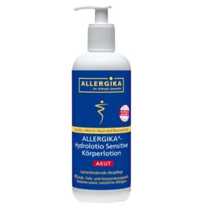 Produktabbildung der ALLERGIKA Hydrolotio Sensitive Akut Körperlotion bei juckender Haut und Neurodermitis im 200 ml Spender