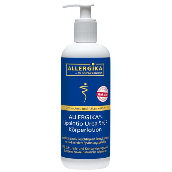 Produktabbildung der ALLERGIKA Lipolotio Urea 5% F Körperlotion sehr trockene und fettarme Haut im 200 ml Spender