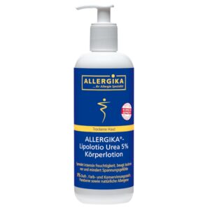 Produktabbildung der ALLERGIKA Lipolotio Urea 5% Körperlotion für trockene Haut im 200 ml Spender