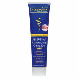 Produktabbildung der ALLERGIKA Nachtkerzenöl Creme 20% MED zur Behandlung bei trockenen Ekzemen in einer 100 ml Tube