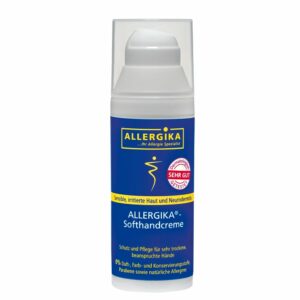 Produktabbildung der ALLERGIKA Softhandcreme für sensible Haut und Neurodermitis im 50 ml Spender