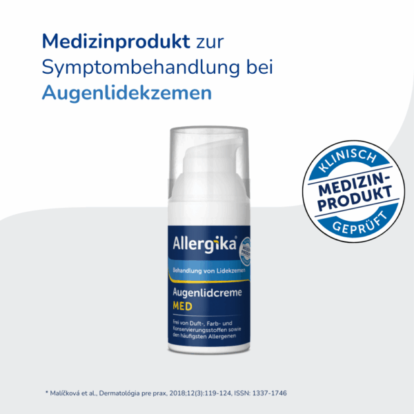 Produktabbildung mit dem Hinweis zum Medizinprodukt bei der Augenlidcreme MED von Allergika