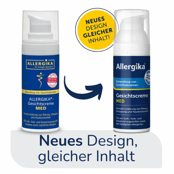 Neues Design, gleicher Inhalt: Wir stellen zurzeit nach und nach alle Produkte aus unserem Allergika-Sortiment um auf ein dunkelblaues Design